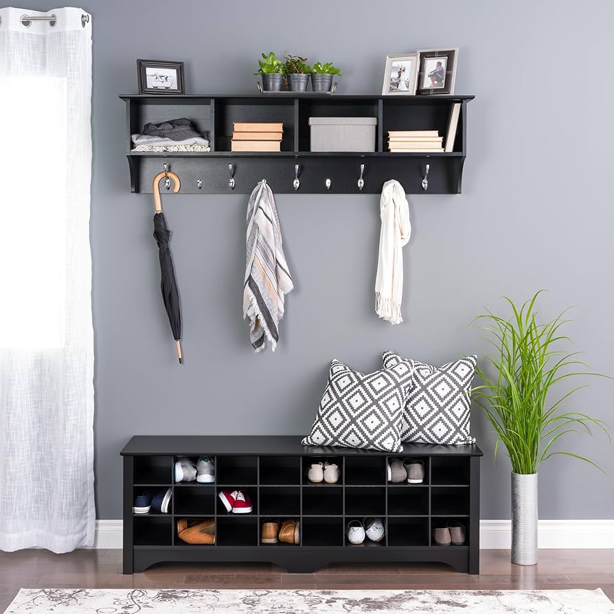 新品未使用visvimWMVSKAGWAY LO WBLACK 27-28cm Prepac Black Laminate 60-Inch Wide Hanging Entryway Shelf